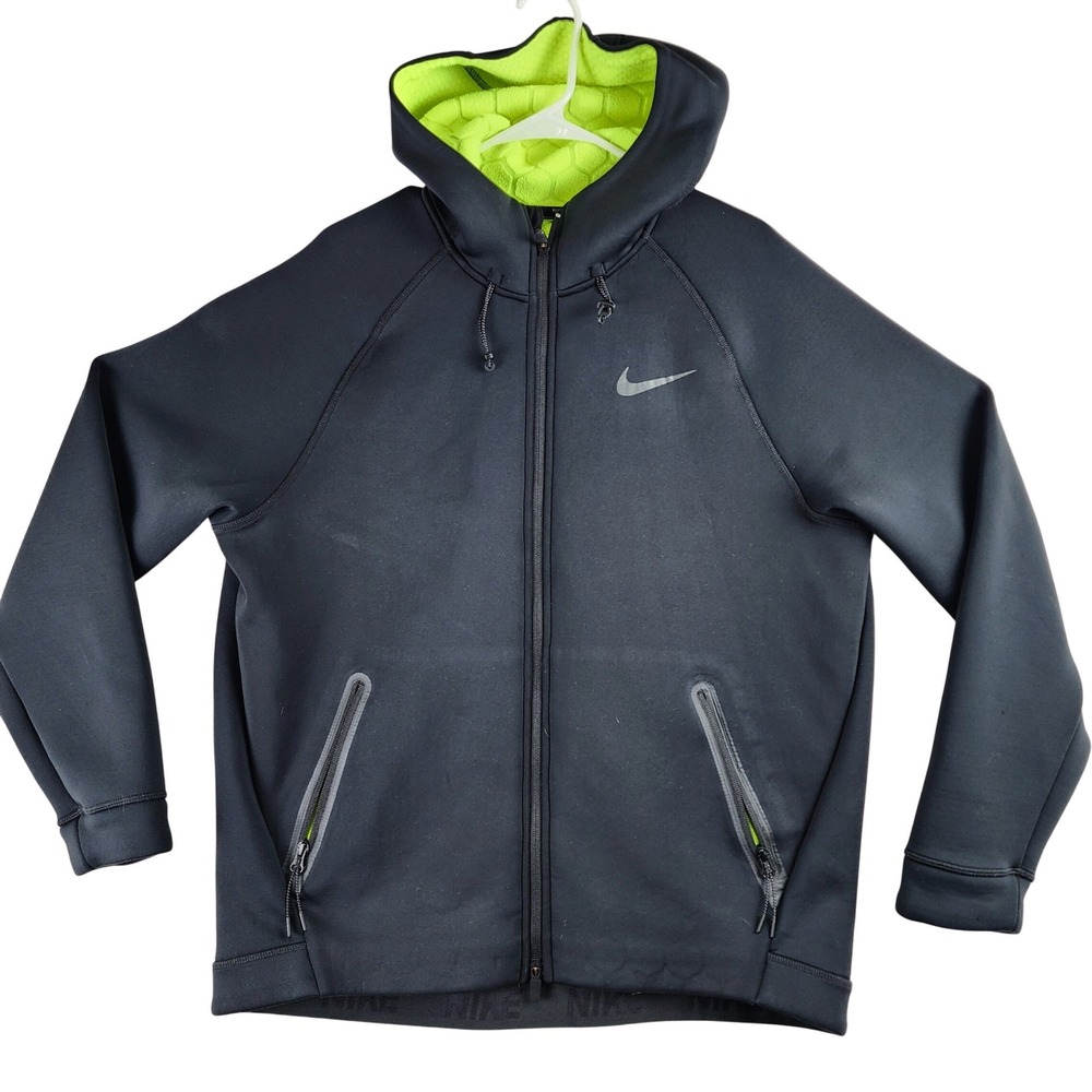 Nike Tech Therma Sphere #800227-010 Full Zip Training Hoodie Black Volt Mens XL